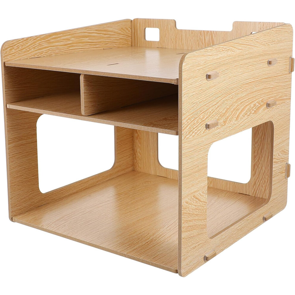 Desktop Printer Holder And Multi-Layer Storage Rack, Walnut Wood Color, Wooden Sundries Organizer 5455468163302