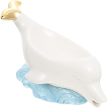 Săpunieră din ceramică albă cu delfin și design de scurgere, cu bază stabilă, în stil desen animat