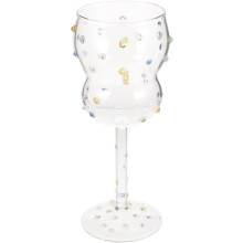 Glazen wijnglas met kleurrijk stippenpatroon, 250 ml, op voet, geschikt voor de bar en dagelijks gebruik.
