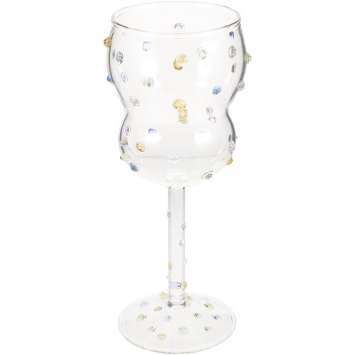 Glass Goblet with Colorful Dots Pattern 250ml Stemmed Wine Cup for Bar and Daily Use