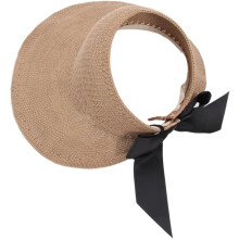 Chapéu vazio de malha Chapéu de bloco de sol de verão Palha de borda larga para mulheres de praia Design Bowknot criativo