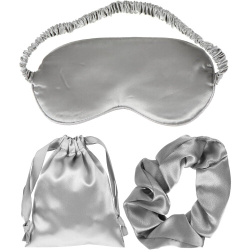 Set di 3 mascherine per dormire con elastici in seta artificiale, comode, con cordino per capelli e custodia.