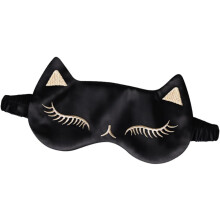 Zijden oogmasker met ijscompressen, oogmasker met kattenprint voor dames, geschikt voor thuis en op reis, verstelbare gesp.