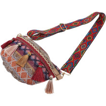 Geantă de piept pentru femei în stil etnic, cu curea de umăr lată, retro, cu ciucuri, mică, tip crossbody