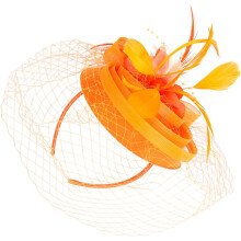 Haarspange mit Federkopfblume, Netz-Fascinator-Haarreif für Damen, Teeparty-Hochzeitsdekoration, Braut-Haarschmuck, Orange