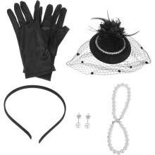 Pearl Hat Set for Women Flapper Accessories Tea Party Fascinators Jewelry Gloves Headband Pearls
