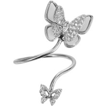 Silberner Schmetterlings-Nagelring für Damen, verziert mit Perlen, Muscheln und Zirkonia, kreativer Fingerring