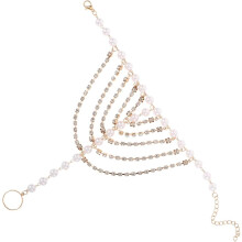 Cadena para el pie con perlas y diamantes de imitación para mujer, sandalias descalzas con cuentas.