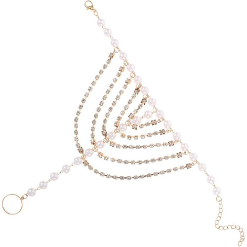 Collana da piede con perle e strass per donna, sandali a piedi nudi con perline
