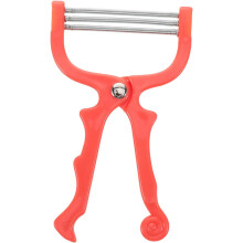 Strumento per la rimozione dei peli del viso con molla, ideale per donne con pelle sensibile, in metallo e plastica rossa.