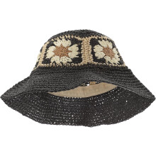 Schwarzer, gewebter Fischerhut für Damen mit Blumenmuster