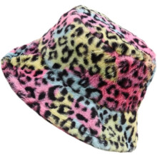 Warme Mütze für Herbst und Winter, Leopardenmuster, Fischerhut, Plüsch-Bucket-Cap, flauschiges Leopardenmuster, bequem