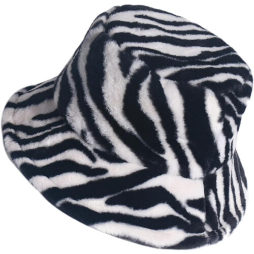 Plüsch-Bucket-Hat mit Zebramuster, warmer, winddichter Fischerhut