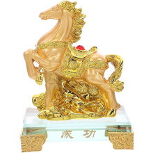 Chinesisches Tierkreiszeichen-Pferd, Sammlerfigur aus goldenem Kunstharz, auffällige Feng-Shui-Figur, dekorativ