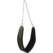 Cinturón de dominadas con cadena para levantamiento de pesas – Cinturón de fitness ajustable negro y amarillo