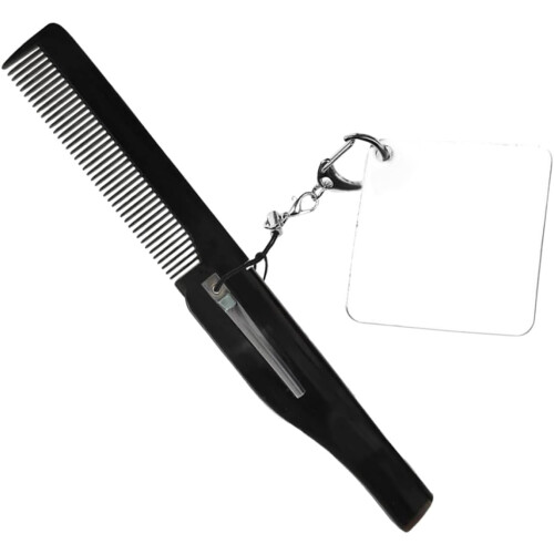 Foldable Comb for Men with Keyring and Square Mirror, Large Fine Tooth Pocket Beard Comb