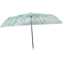 Leichter, dreifach faltbarer, manueller Regenschirm mit Blütenmuster, transparenter, winddichter Sonnenschirm