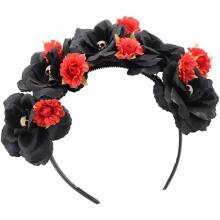 Halloween-hodebånd med blomsterhodeskalledesign til kostymefester laget av stoffmateriale
