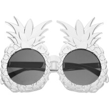 Gafas de sol redondas con diseño de piña divertida, montura plateada galvanizada y estilo tropical.