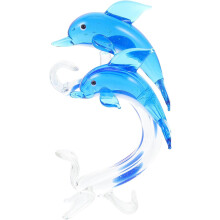 Delfin-Dekorfigur aus Kristallglas für Zuhause und Restaurant, blauer, farbechter Glasdelfin-Anhänger