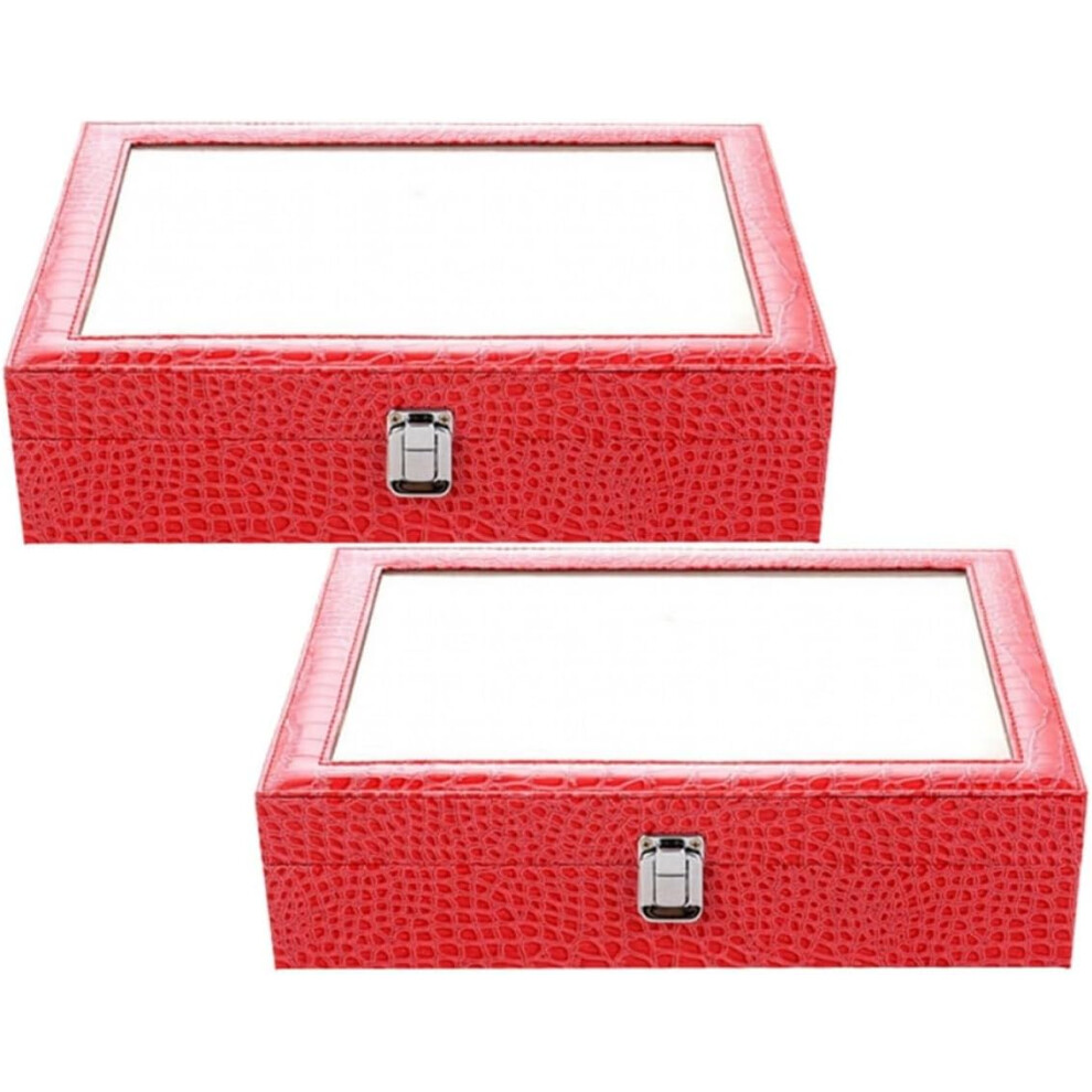 Hkhbjs Grain Pu Alligator 8-Grid Sunglasses Storage And Display Box With Window, Glasses Organizer Case