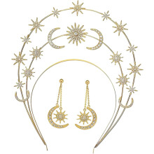 Stern- und Mond-Haarreif, Ohrringe, Göttinnen-Haarschmuck für Hochzeiten, Braut-Tiara-Accessoire, Feenkrone für Damen