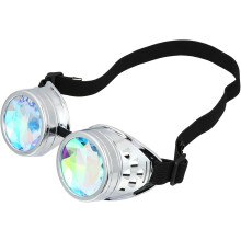 Kaleidoscope Lens Glasses and Goggles with Rainbow Crystal Lens Steampunk Style Pc Frame Windproof Rave Festival Accessories for Adults