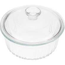 Runde Glasauflaufform (6 l) mit Deckel, ofen- und herdgeeignet, zum Kochen von Brei und Backen