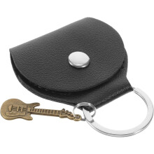 Schwarze Gitarren-Aufbewahrungstasche mit Schlüsselanhänger, Plektrumhalter aus PU-Metall, filigranes und praktisches Design