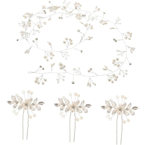 Accessori per capelli da sposa: ghirlanda lunga con catenella morbida e forcine.