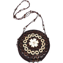 Handgewebte Umhängetasche aus Kokosnussschalen im Boho-Stil, gehäkelt