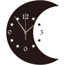 Wanduhr für Zuhause, Spiegeloberfläche, Acryl, Mond- und Sternform, lautlos