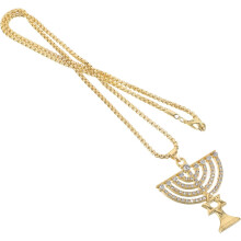 Menora-Halskette mit Davidstern und 9 Strasssteinen, vergoldeter Anhänger, Chanukka-Schmuck, religiöses Geschenk für Männer