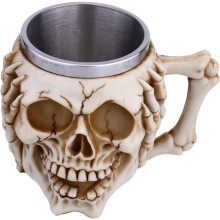 Jarra de cerveza creativa con forma de calavera, de acero inoxidable 3D con asa, color beige, ideal para Halloween y fiestas.