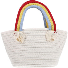 Gewebte Baumwollseil-Tragetasche, weiße Handtasche für Sommer, Strand und Outdoor-Aktivitäten, tragbarer Aufbewahrungsbeutel für Damen