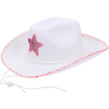 Cowgirl-Hut für Jungen und Mädchen, Paillettensterne, weiß, Westernhut mit Sonnenschutz, Party-Kostüm-Accessoire