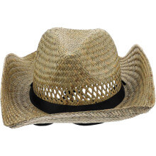 Stroh-Cowboyhut für Damen und Herren im Westernstil, handgewebt, atmungsaktiv, Sonnenschutz, schwarzes Band, Einheitsgröße