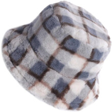 Plüsch-Bucket-Hat für den Winter, karierter Fischerhut mit Krempe, stilvoll und schlicht, für Damen, ideal für den Alltag