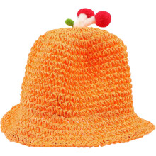 Oranje paddenstoel strohoed, zomerse outdoor strandpet, handgeweven zonbeschermingshoed