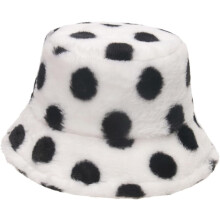 Plüsch-Fischerhut für Damen, Winter, warmer Bucket Hat, Herbst/Winter, warmes Punktmuster, 58 cm, Erwachsene