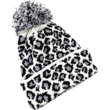 Cappello da donna lavorato a maglia con stampa leopardata in lana, morbido e caldo, ideale per l'autunno.