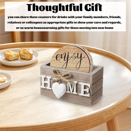 Wood Coasters Set with Storage Box – 6 Pieces, 4 Inch 1