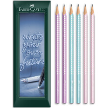 Faber-Castell Sparkle Triangular Graphite Pencil B Grade Violet, Blue, Rose 6 Pack