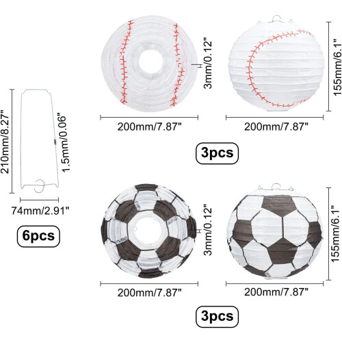 Lanternas de papel em formato de futebol, 7,87 polegadas (conjunto de 6 peças) 1