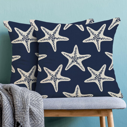Conjunto de 2 capas de almofada azul-marinho com estrela-do-mar, 50x50cm (20x20 polegadas). 1