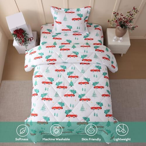 Conjunto de edredom de solteiro infantil com boneco de neve e fronha. 1