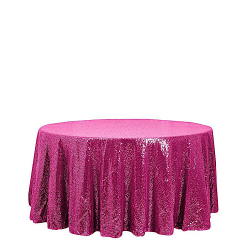 Toalha de mesa redonda com lantejoulas, 3 metros (120 polegadas), fúcsia. 1
