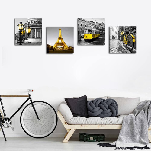 Quadro em tela com a Torre Eiffel de Paris, 4 peças, 40x40cm (16x16 polegadas) 1