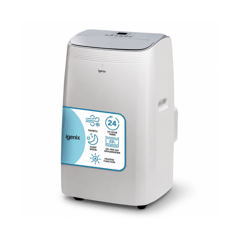 Igenix 9000 Btu 4-In-1 Portable Air Conditioner Cooling & Heating Fan Dehumidifier, A Rated, 18M² Coverage, 24Hr Timer, Igac03009w White