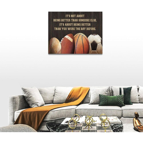 Quadro decorativo esportivo em tela – Basquete e Futebol, 40 cm (16 polegadas) 1